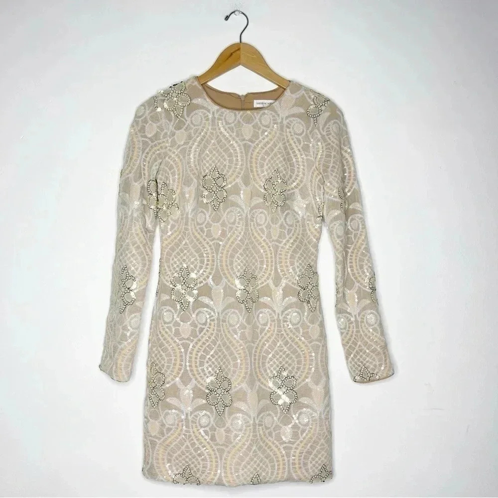 Dress The Population Women's Long Sleeve Pink and Gold Dress Size Small Sequin